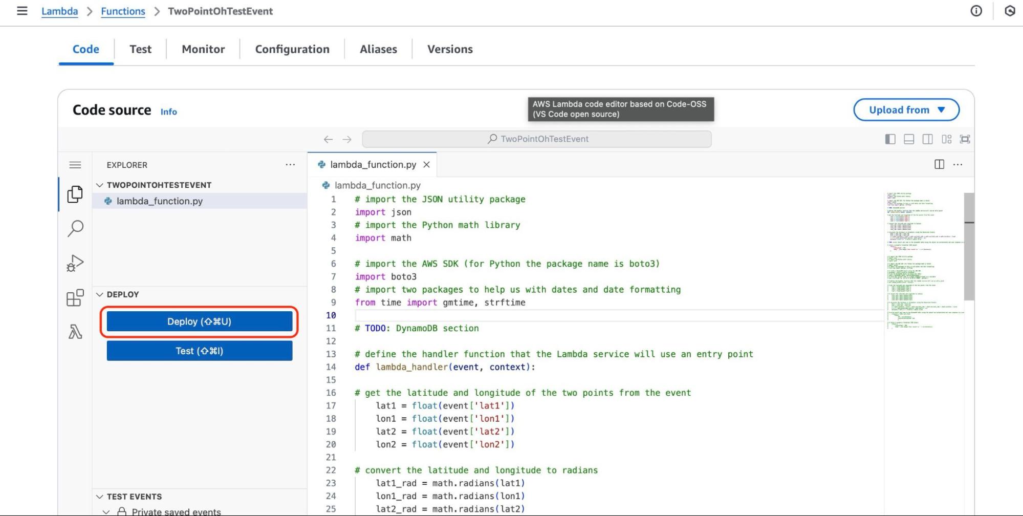 deploy the lambda function